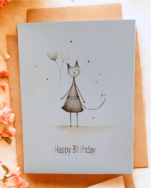 Apsveikuma kartiņa “Happy Birthday Kaķis” ar aploksni